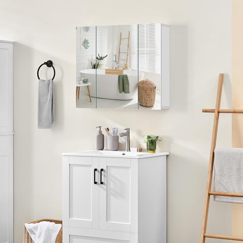 Yaheetech 28" White Bathroom Medicine Cabinet with 3 Frameless Mirror Doors | Bathroom Mirror with Storage, 28" x 24" x 6" MDF Wall Cabinet, Adjustable Shelf, Soft-Close Glass Doors, Frees Up Counters - style: 3 Doors