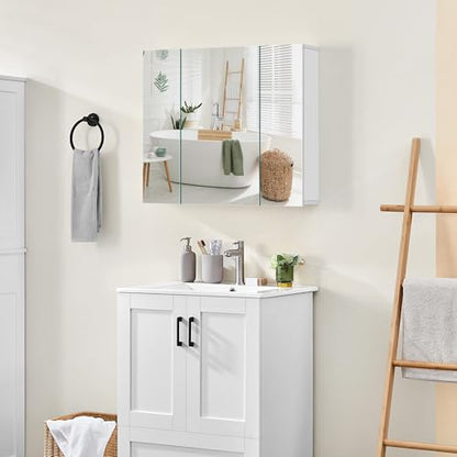 Yaheetech 28" White Bathroom Medicine Cabinet with 3 Frameless Mirror Doors | Bathroom Mirror with Storage, 28" x 24" x 6" MDF Wall Cabinet, Adjustable Shelf, Soft-Close Glass Doors, Frees Up Counters - style: 3 Doors