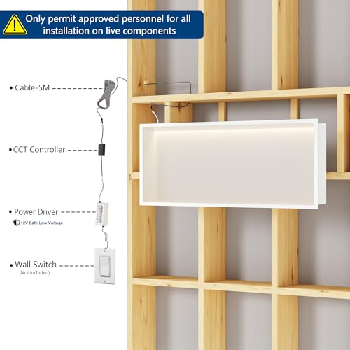 Qeke 30" X 12" Stainless Steel Shower Niche w/ 3 CCT Dimmable Light, White | No Tile Needed Wall Niche, Recessed Niche w/ Light(3000K/4000K/6000K), IP66 Waterproof, Space Saving & Durable - color: Matte White, size: 30" X 12"