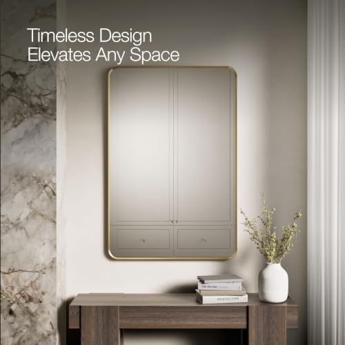 Kohler Essential 30 in. W x 45 in. H Rectangular Framed Wall Mount Bathroom Vanity Mirror in Moderne Brushed Gold - color: Modern Brushed Gold, size: 45"L x 30"W, style: Rectangle