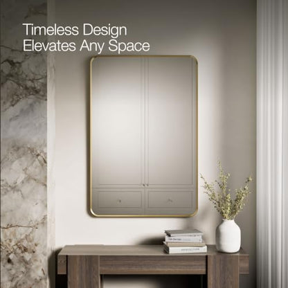 Kohler Essential 30 in. W x 45 in. H Rectangular Framed Wall Mount Bathroom Vanity Mirror in Moderne Brushed Gold - color: Modern Brushed Gold, size: 45"L x 30"W, style: Rectangle