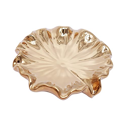 Lotus Leaf Soap Dish Gold Ceramic Soap Holder Self Draining Soap Dish Waterfall Slot Sponge Holder Bathroom Accessories for Bathroom, Kitchen,Bar Counter. - color: Gold
