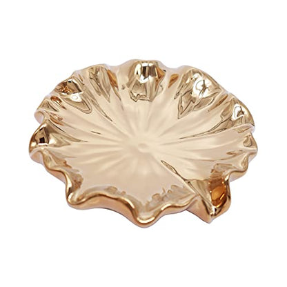 Lotus Leaf Soap Dish Gold Ceramic Soap Holder Self Draining Soap Dish Waterfall Slot Sponge Holder Bathroom Accessories for Bathroom, Kitchen,Bar Counter. - color: Gold