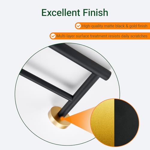 Miyili Double Bath Towel Bar 24-Inch Hand Towel Rack for Bathroom SUS 304 Stainless Steel Wall Mount Black & Gold, A01BG60B - color: Black & Gold, size: 24-Inch