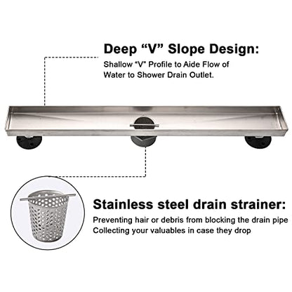 AVSIILE Linear Shower Floor Drain, 40 Inch Brushed Nickel 304 Stainless Steel Bathroom Drains Kit, Rectangular Shower Trench Drain with Reversable Tile-in Pattern Drain Cover & Hair Catcher - color: Brushed Stainless, size: 40 Inch