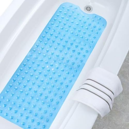 Long Bath Tub Mat, Non-Slip with 200 Suction Cups, Soft and Flexible, 15.75 x 39.37 Inch (Blue) - color: Blue