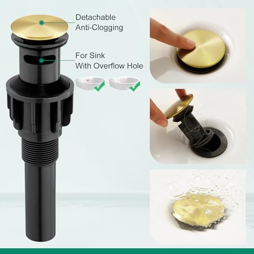 CREA Brushed Gold Waterfall Bathroom Faucet 1 Hole Single Handle Bathroom Sink Faucet with Pop Up Drain Stainless Steel Vanity Faucet Basin Mixer Tap Hot Cold Water Supply Line 3 Hole Deck Plate - color: Gold, style: Open Waterfall