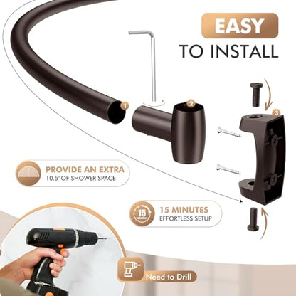 Curved Shower Curtain Rod for Bathroom, 40-72 Inches Adjustable Shower Rod | Rustproof Shower Curtain Rod with Rotating Brackets for Extra 30% Large Shower Space, 0.9MM thickness, Need to Drill, Bronze - color: Bronze