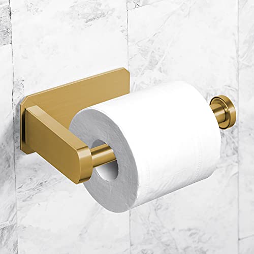 VAEHOLD Toilet Paper Holder Self Adhesive Kitchen Washroom Adhesive Toilet Roll Holder No Drilling for Bathroom Stick on Wall Stainless Steel Brushed (Gold) - size: Simple Gold