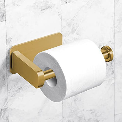 VAEHOLD Toilet Paper Holder Self Adhesive Kitchen Washroom Adhesive Toilet Roll Holder No Drilling for Bathroom Stick on Wall Stainless Steel Brushed (Gold) - size: Simple Gold