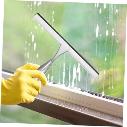 Shower Squeegee with Hook Holder for Bathroom Glass Stainless Steel Wiper Scraper 10-inch Blade for Mirrors and Tiles Streak-Free Design for Home Use