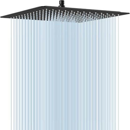 Midanya Square Rain Shower Head,High Pressure,Matte Black 16 Inch | 360°Swivel,Ceiling or Wall Mount,Waterfall Full Body Coverage,Bathroom Remodel,Stainless Steel Large Rainfall Shower Head - color: Black, size: 16 Inch