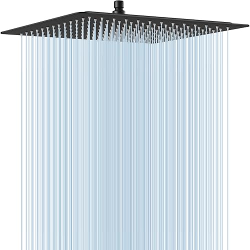 Midanya Square Rain Shower Head,High Pressure,Matte Black 16 Inch | 360°Swivel,Ceiling or Wall Mount,Waterfall Full Body Coverage,Bathroom Remodel,Stainless Steel Large Rainfall Shower Head - color: Black, size: 16 Inch