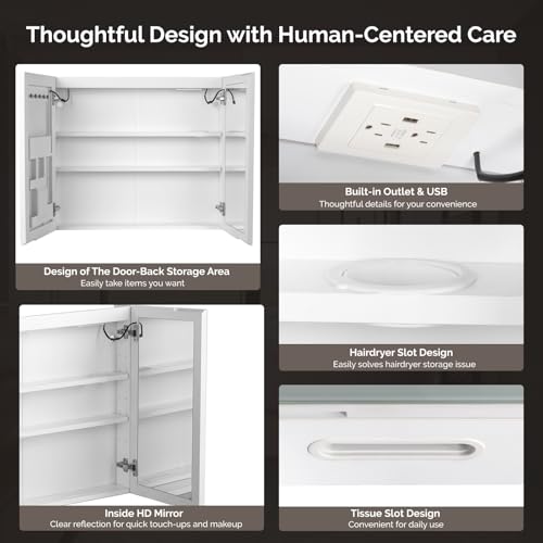 VINGLI Lighted Medicine Cabinet with Mirror Bathroom Mirror Medicine Cabinet Wall Mounted with Storage LED Lights Charging Station Defogger Modern Bathroom Mirrors for over Sink with Storage (32"*28") - size: 5.9"D x 31.5"W x 27.58"H