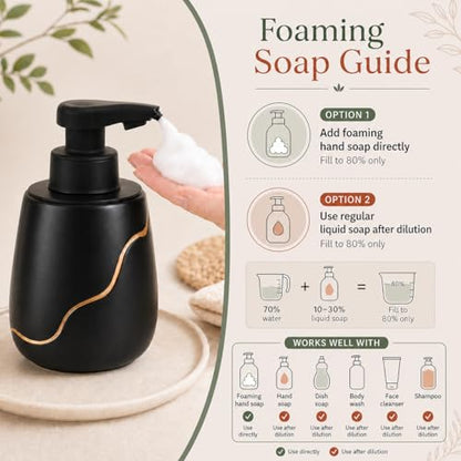 BosilunLife Rechargeable Auto Touchless Foam Soap Dispenser 17oz Ceramic | With Elegant Golden Curved Line.With Waterproof Pump,Touch-Free Sensing.17oz Dish Soap For Kitchen And Bathroom，Black - color: Black, style: Foam Pump