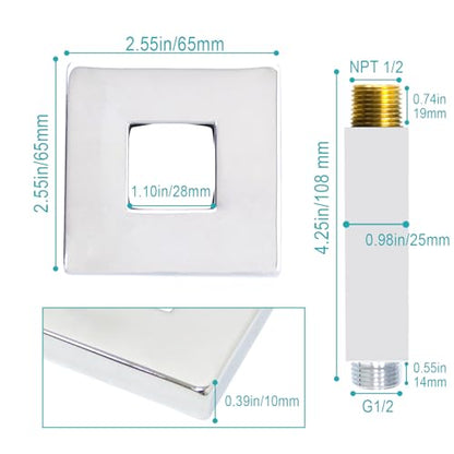 Enga Brass 3 Inch Ceiling Mount Shower Arm with Flange, Chrome - color: Chrome, style: 3 Inch