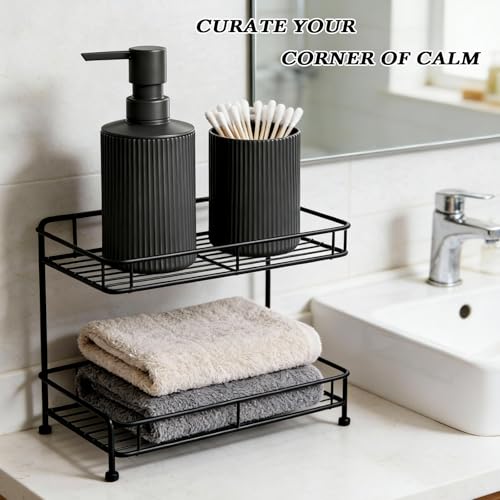 Bathroom Accessories Set Black Soap Dispenser Toothbrush Cup Set | Plastic Bathroom Set Accessories, 2-Piece Bathroom Counter Set for Modern Decor - size: Bath Set (2PC)