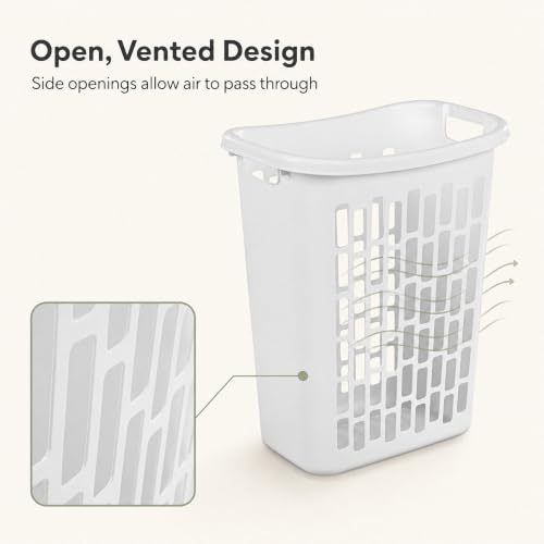 Slim Rectangular Laundry Hamper, Ventilated Plastic Clothes Basket, 1 Pack | 1.8 Bushel Open Laundry Basket with Sturdy Handles, Odor-Reducing Airflow Design for Closet, Dorm, and Bathroom Corners - size: 1.8 Bushel