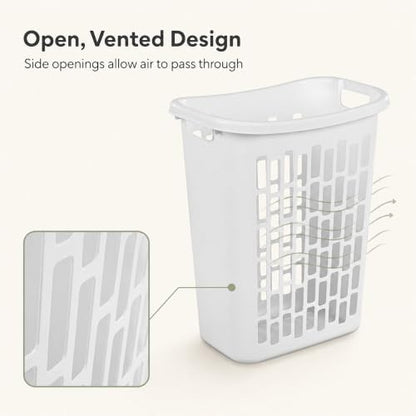 Slim Rectangular Laundry Hamper, Ventilated Plastic Clothes Basket, 1 Pack | 1.8 Bushel Open Laundry Basket with Sturdy Handles, Odor-Reducing Airflow Design for Closet, Dorm, and Bathroom Corners - size: 1.8 Bushel
