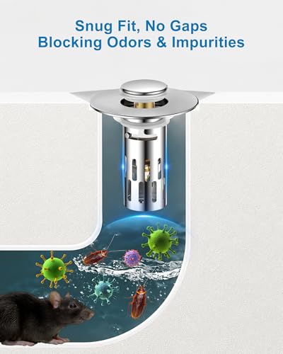 Bathroom Sink Stopper, 1PC Universal Bathroom Sink Drain Strainer, Pop Up Drain for Bathroom Sink, Sink Plug Hair Catcher, Pop-Up Drain Stopper with Removable Hair Catcher, Fit 1.18"-2.17"