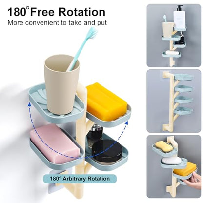 Soap Holder Four Layer Wall Mounted NO-Drilling Rotatable Self-draining Removable Soap Dish for Shower Bathroom Tray,Self Draining Sponge Holder,Razor Holder (Blue/Ecru) - color: Blue/Ecru
