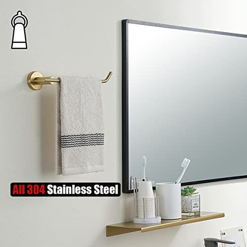 JQK Hand Towel Bar, Brushed Gold Stainless Steel Towel Ring Holder for Bathroom, 9 Inch Wall Mount, TR100-BG - color: Gold, size: 9 Inch (Right)