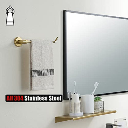 JQK Hand Towel Bar, Brushed Gold Stainless Steel Towel Ring Holder for Bathroom, 9 Inch Wall Mount, TR100-BG - color: Gold, size: 9 Inch (Right)
