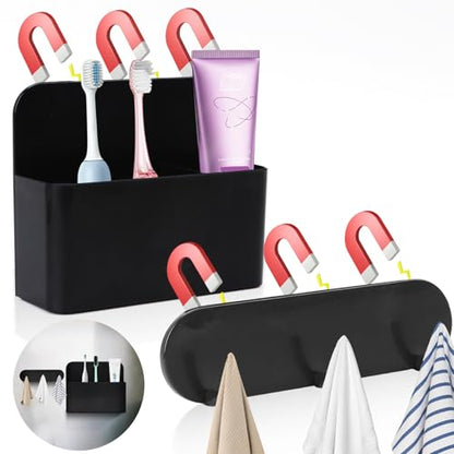 Magnetic Wall-Mounted Toothbrush Holder with Magnetic Hooks for Cruise ，Cruise Ship Essentials 2025- No Drilling Needed for Royal Caribbean & Alaska Cruise Ships, Caribbean Royal Must-Haves(Black) - color: Black