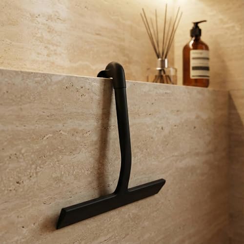 Shower Squeegee for Glass Doors, Hang Anywhere Silicone Shower Squeegee with Hook Design for Easy Hanging and Cleaning (Black) - color: Black