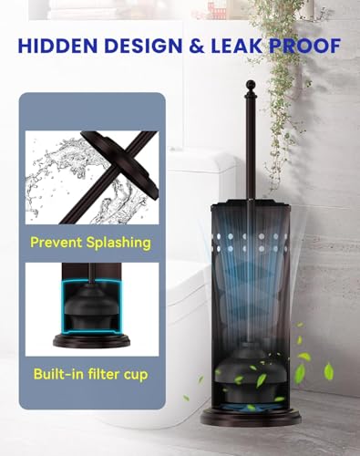DOWRY Toilet Plunger with Holder for Bathroom Bronze | Hidden Toilet Bowl Cleaners Long Handle with Cover Powerful Force Suction Cup Heavy Duty Deep Cleaning - color: Bronze
