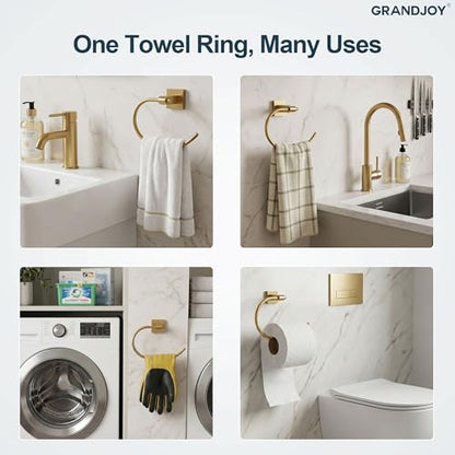 8.5 Inch Brushed Gold Hand Towel Ring for Bathroom, SUS304 Stainless Steel Wall Mounted Hand Towel Holder, Modern Square Base Swivel Towel Hanger, Heavy Duty - color: Brushed Gold