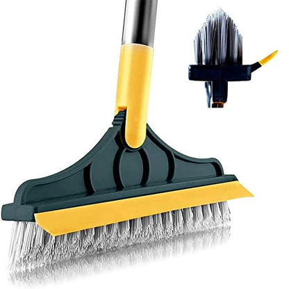 2 in 1 Cleaning Scrub Brush Grout Brush Scrape Floor Scrub Brush with Long Handle V-Shape Stiff Bristle Brush Scrubber with Squeegee 120°Rotating Shower Scruber for Cleaning Bathroom Glass Wall - color: Yellow
