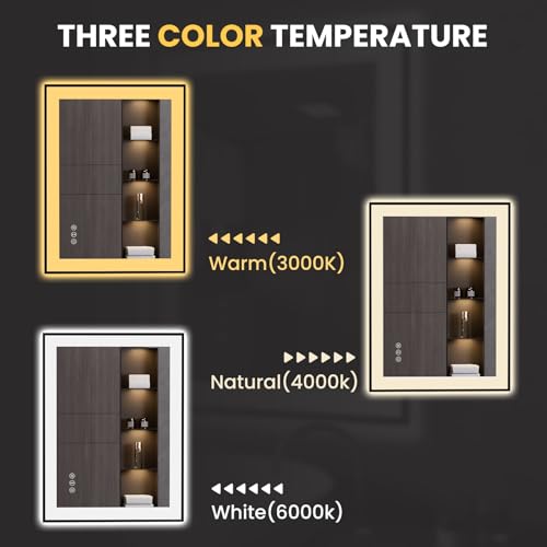 LOAAO 24"X32" LED Bathroom Mirror Black Framed | Anti-Fog, Dimmable, Memory Function, Tempered Glass, Lighted Vanity Mirror for Wall - size: 24"L x 32"W