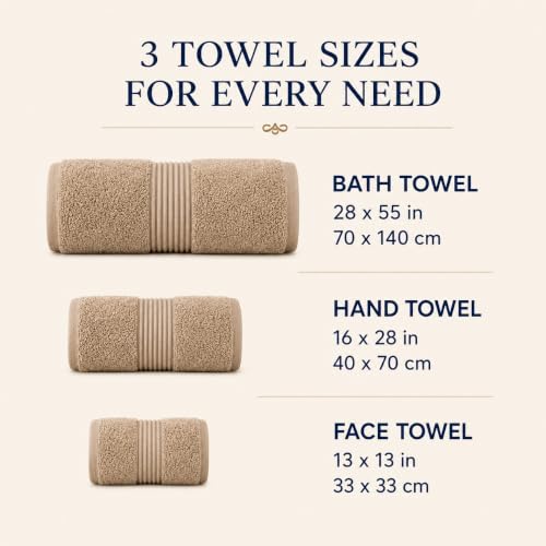 Towel Set for Bathroom, 3 Piece Turkish Cotton Bath Hand and Wash Towels | Mixed size set in Taupe Quartz, 600 gram weight. Double stitched hems suit family and guest use. - color: Taupe Quartz