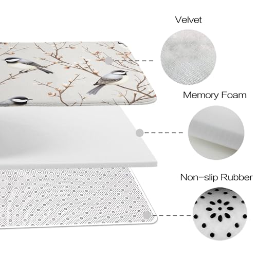 Cute Modern Bird Nature Bathroom Rugs and Mats Sets 3 Piece, Memory Foam Bath Mat, U-Shaped Contour Shower Mat Non Slip Absorbent, Velvet Washable 20 x 31 inch White - color: Color22