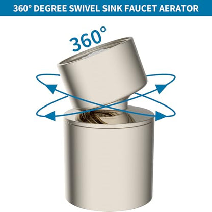 Hibbent NSF/ANSI/CAN 61 & cUPC Certified Faucet Aerator, Brushed Nickel | 360° Twist Kitchen Sink Aerator, Dual-function Sink Sprayer Attachment, Faucet Replacement Part 55/64'' Female Thread - color: Brushed Nickel, style: Classic 360 Degree Faucet Aerat