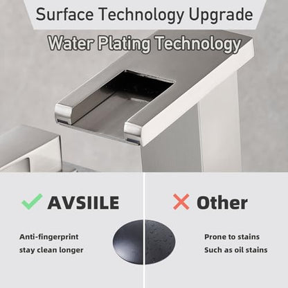 LED Bathroom Faucet 3 Hole, Brushed Nickel Waterfall Bathroom Faucets, 8 Inch Widespread Modern Bathroom Sink Faucet & Parts, Wide Spread Touch On Three Hole 2 Handle Bathroom Vanity Faucet - color: Brushed Nickel