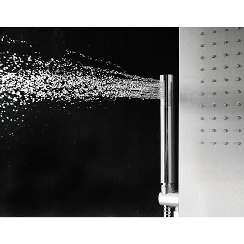 Blue Ocean 65” Stainless Steel SPS8852 Thermostatic Shower Panel Column System with Rainfall Shower Head, Body Nozzles, and Handheld Shower Head, Shower Tower - style: 65 inch Stainless Steel