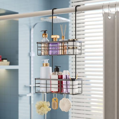 HapiRm Hanging Shower Caddy Organizer - No Drilling Shower Organizer with Hooks, Rustproof & Waterproof 304 Stainless Steel Bathroom Shelves - Black - color: Black