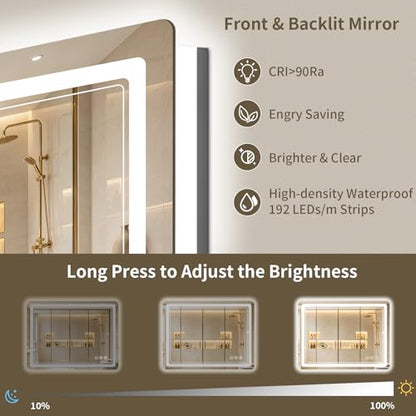 24"x36" LED Bathroom Mirror with Lights, Backlit + Front Lit, Anti-Fog, Lighted Bathroom Mirror for Wall, HD Shatterproof Tempered Glass, Dimmable, Memory Function (Horizontal/Vertical) - size: 36"L x 24"W