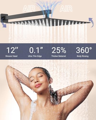 Dual Rainfall Shower Head System with 4 Body Jets, JetsBath Shower Faucet Set Double Shower Head 6-Inch Shower Head & 12” Rain Shower, Luxury Matte Black Shower Faucet Set,Wall-Mounted Shower System - color: Matte Black