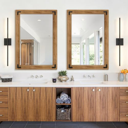 Wood Framed Bathroom Vanity Mirror for Wall, 26"x38" Farmhouse Mirror | Solid Wood Frame, HD Shatterproof Glass, Vertical/Horizontal Hanging, Ideal for Bathroom, Living Room, Bedroom - size: 38"L x 26"W