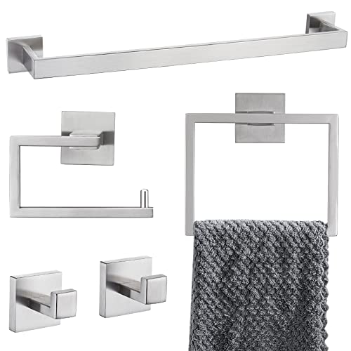 YACVCL 5-Piece Bathroom Hardware Accessories Set 23.6 inch Towel Bar Towel Rack Sets Modern Towel Ring Kit Stainless Steel Wall Mounted (Brushed Nickel) - color: Brushed Nickel