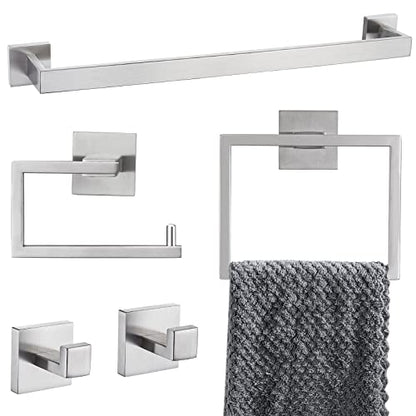 YACVCL 5-Piece Bathroom Hardware Accessories Set 23.6 inch Towel Bar Towel Rack Sets Modern Towel Ring Kit Stainless Steel Wall Mounted (Brushed Nickel) - color: Brushed Nickel