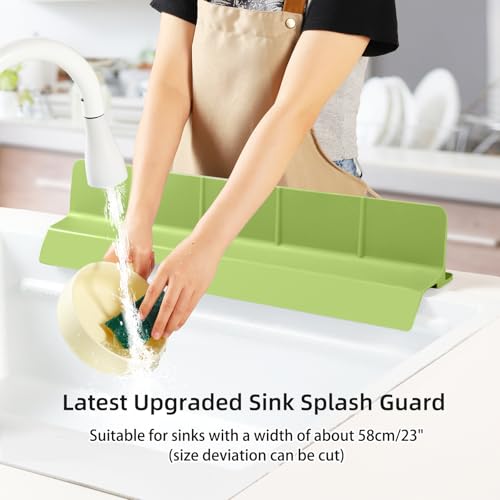 23" Ultra Silicone High Sink Splash Guard, Matcha Green | Released in 2026, Self-Draining Water Splash Guard, for Kitchen Sink&Bathroom&Island, 3.5" Splash Guard, 7 Strong Suction Cup - color: Matcha Green