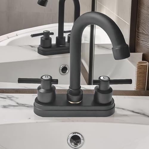 Bathroom Faucets,Black Bathroom Sink Faucet 2 Hole,Centerset 4 inch Bathroom Faucet with Two Handle,Bathroom Faucets for Sink Vanity,Black - color: Black