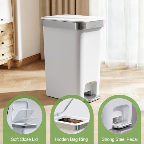 2 Pack Bathroom Trash Can with Lid 2.6 Gallon,Step Pedal Small Basket | Plastic Garbage Can with Press Top Bin & Foot Pedal Trash Bin, Mini Waste Basket for Bedroom,Offices,Dorm,RV(Grayish-White) - color: Grayish-white-2 Pack