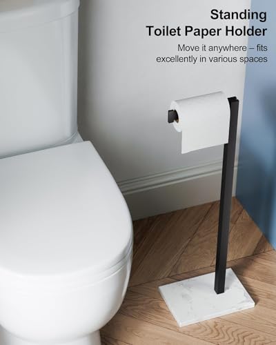 Free Standing Toilet Paper Holder Stand Matte Black Tissue Roll Holder | SUS 304 Stainless Steel Rustproof 22 Inch Rotating Bathroom Toilet Paper Stand for 4 Rolls with Marble Base by HOMEMYSTIQUE - color: Matte Black