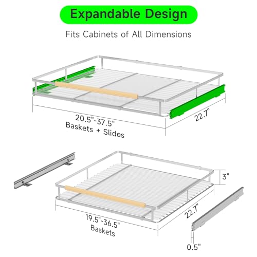Expandable Pull-Out Cabinet Drawers, Slide-Out Shelves, X-Large 1 PK | Smooth Slide-Out Access, Adjustable Fit, Pull-Out Organization, Small Cabinet Use, Space-Saving - size: XL- (20.5"-37.5")W * 22.7"D