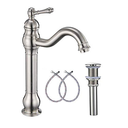 360° Swivel Single Handle One Hole Bathroom Vessel Sink Faucet Matching Pop Up Drain Without Overflow Brushed Nickel - color: Brushed Nickel, size: Vessel